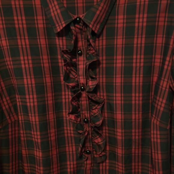 Talbots Womens Plus Size 22W Ruffle Blouse Red/Black Plaid Country Classic - Picture 7 of 10